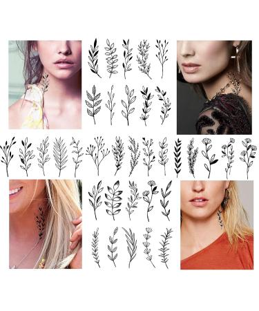 Kotbs Realistic Tiny Branch Black Flower Temporary Tattoos - Pack of 18 Sheets | Small Bouquet Wild Plant Floral Fake Tattoos for Women, Girls, and Kids - Buy Online on GoSupps.com