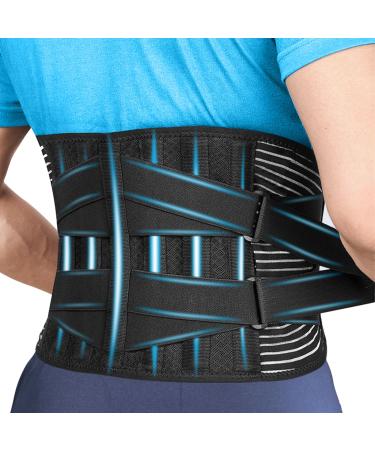 Prestel Lower Back Support Belt for Men and Women - Best Back Brace for Back Pain Relief with 6 Stays - Breathable & Medicated Design with Dual Adjustable Straps (L)