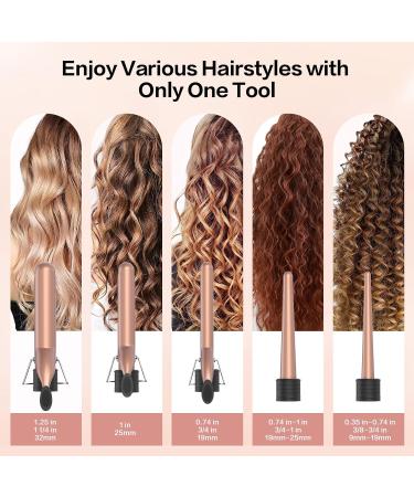 DAN Technology 5 in 1 Curling Iron Set - Dual Voltage Hair Curler with 5 Ceramic Barrels 2 Heat Settings & Heat Protective Glove - Adjustable Temperature Rose Gold - Buy Online on GoSupps.com