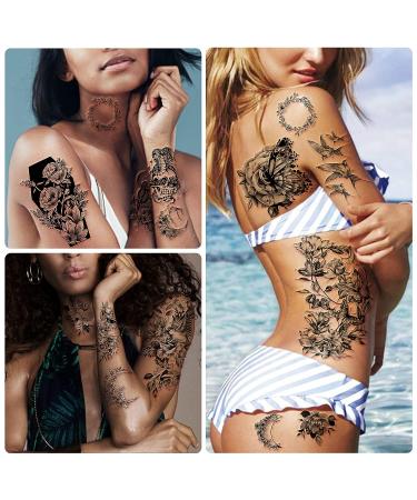 SOOVSY Flower Temporary Tattoos - Butterfly, Bee, Rose Design | Waterproof, Lasting 3D Tattoo Stickers for Women - 49 Sheets - Buy Online on GoSupps.com