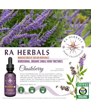 Sun God Medicinals Ra Herbals Organic Chasteberry Extract | Vitex Agnus-Castus Herbal Tincture | Female Hormonal Balance & Menstrual Support | USDA Organic Vegan Liquid Drops | 1 fl oz - Buy Online on GoSupps.com