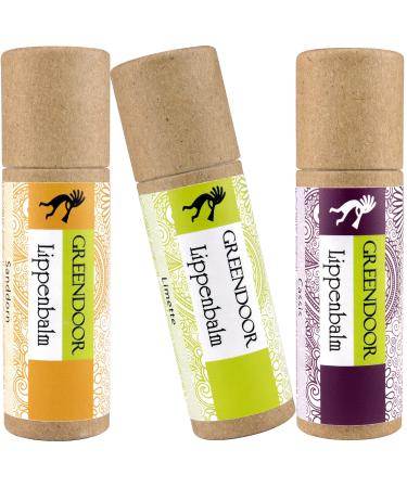 Greenendoor lip care set fruit sanddorn cassis lime-3 fruity nourishing lip balm plastic-free natural lip care pencils savings with organic jojoba oil natural cosmetics lip-balm