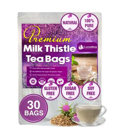 Lavendium Premium 30 Milk Thistle Tea Bags 100% Natural & Pure from Milk Thistle Seeds. Milk Thistle Herbal Tea. Made with Natural Material Tea Bags. No Sugar No Caffeine No Gluten Vegan. CA Milk Thistle 30 Bags