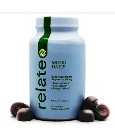relate Mood Daily Happy Berry Gummies - Super Mushroom Complex for Balanced Mood & Cognitive Support - 60 Count
