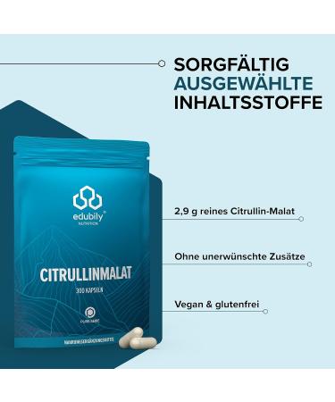 Edubily Nutrition Citrullin Malat Capsules - Caffeine-Free Pre-Workout Supplement - 2.9g Pure L-Citrullinmalat per Capsule - 300 Count - Buy Online on GoSupps.com
