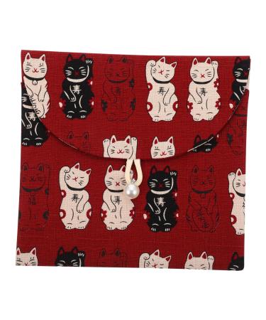 Healifty Womens Wallets Lucky Cat Storage Bag Ladies Purses Diaper Bag Organizer Womens Toiletry Bag s Coin Purse Napkin Bag Change Purse Wallet Travel Menstrual Pad Holder Storage Pouch Red 14X13CM