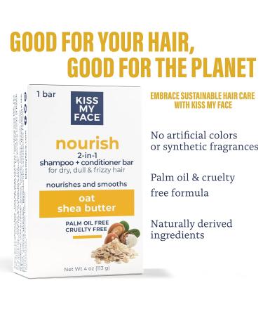 Kiss My Face 2-in-1 Shampoo & Conditioner Bar - Cruelty-Free Hydrating for Dry Hair with Oat & Shea Butter - 113g International Shipping - Buy Online on GoSupps.com