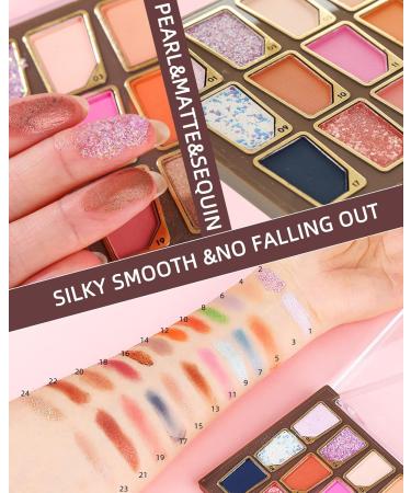 24 Colors High Pigmented Matte Glitter Eyeshadow Palette - Long Lasting Blendable Multi-Reflective Shimmer for Halloween Makeup - Buy Online on GoSupps.com