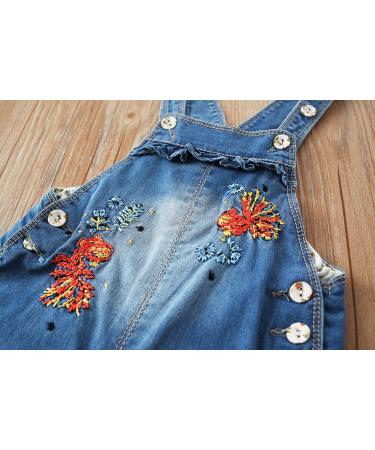 KIDSCOOL SPACE Baby&Little Girls Flower Embroidered Denim Overalls 12-18 Months Blue-2174 - Buy Online on GoSupps.com