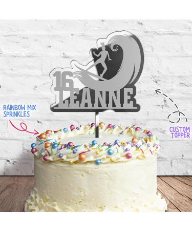 Cakeshop Cake Decoration Pack | Surfer Surfing Theme Premium 3mm Mirror Acrylic Plastic Cake Topper Sign & 25g Party Pack of Cake Sugar Sprinkles | Custom Name & Age Cake Decorations (Silver) Prime Mirror Acrylic: Silver - Buy Online on GoSupps.com