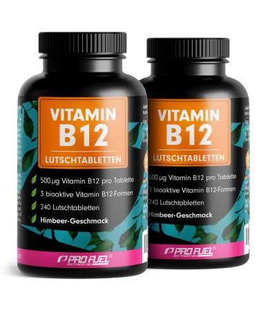 Vitamin B12 sucking tablets 480x raspberry 500 g active methylcobalamine B12 per tablet delicious taste vegan & high dose B12 tablets for sucking without adding sugar sweetened with xylitol raspberry - 2x 240 tablets