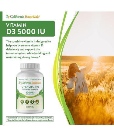 California Essentials Vitamin D3 5000 IU | Bone & Immune Support | High Potency Organic Coconut Oil | 120 Softgels - Buy Online on GoSupps.com