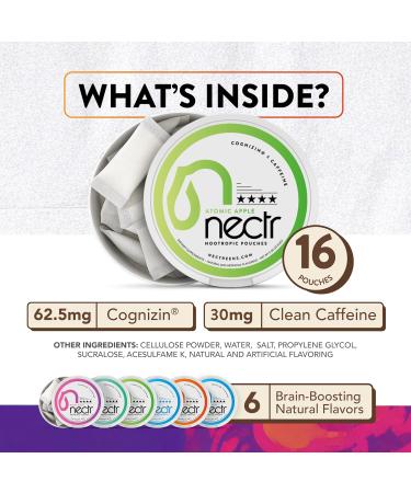 Nectr Energy Nootropic Pouches Atomic Apple Flavored Caffeine Pouches with Cognizin Citicoline. Sugar-Free Brain Treats. Smooth Sustained Focus & Energy Supplement - 1 Puck of 16pcs Atomic Apple 1 Count (Pack of 1) - Buy Online on GoSupps.com