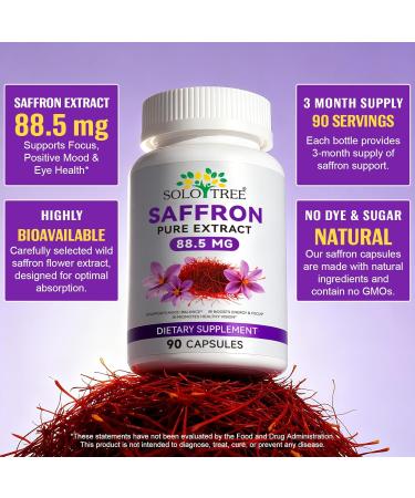 Saffron Supplements for Mood Energy & Vision Support 88.5mg Pure Saffron Extract Capsules Focus Eye & Stress Relief Support for Women & Men Vegan Non-GMO 90 Veggie Capsules (3 Month Supply) - Buy Online on GoSupps.com