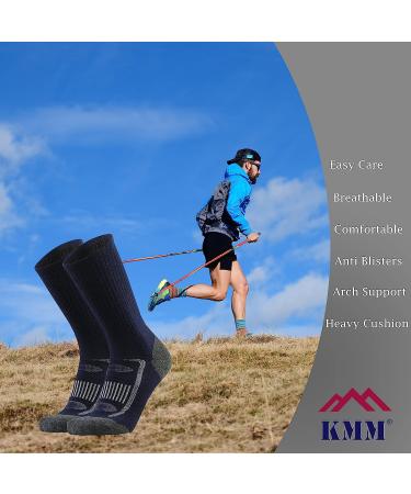KMM Men's Merino Wool Hiking Crew Socks - Navy Blue | Moisture Wicking, Thermal & Extra Cushioned | Size 10-13 - Buy Online on GoSupps.com