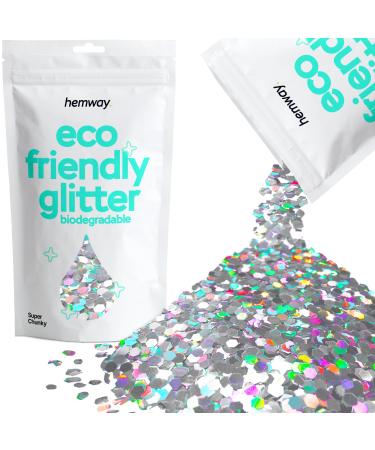 Hemway eco Friendly Biodegable Glitter 100g / 3.5 ounces Bio Cosmetic Safe Sparkle vegan for the face eyeshadow body hair nail and festival - 1/8 "0.125" 3mm - silver holographic - Buy Online on GoSupps.com