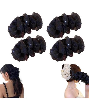 Bow Bubble Clip Large Mesh Bubble Bow Hair Jaw Clip Large Claw Clips for Thick Hair Elegant Hair Styling Accessories (Black 2 Set) Black 2 Set