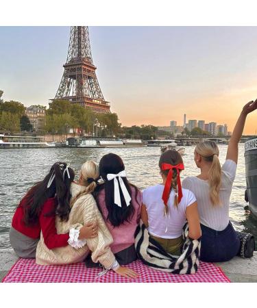 2 PCS Bow Hair Clips Hair Bows for Women Girls - Big Bowknot Hairpin French Hair Clips with Silky Satin Ribbon Solid Color Hair Barrettes (Black+White) - Buy Online on GoSupps.com