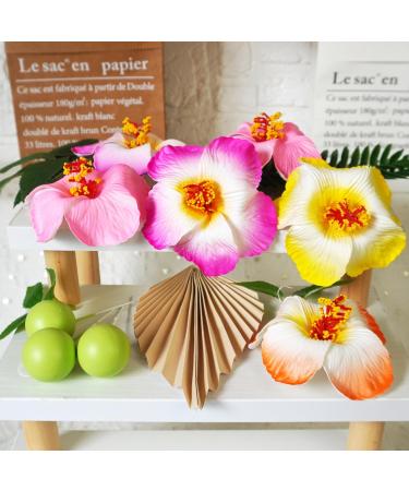 25 PCS Flower Cake Topper Hawaiian Cake Decorations with Palm Leaves Hibiscus Flowers Balls for Hawaii Aloha Jungle Summer Theme Wedding Birthday Baby Shower (Multicolour) - Buy Online on GoSupps.com