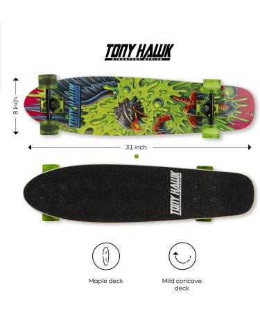 Tony Hawk 31 Complete Cruiser Skateboard | 9-Ply Maple Deck for Cruising, Carving, Tricks, and Downhill | Slime Hawk Design - Buy Online on GoSupps.com