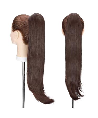 Medium Brown Ponytail Extension - 22 Micro-Wavy Clip-In Hair Braid Heat-Resistant Realistic Look - Buy Online on GoSupps.com