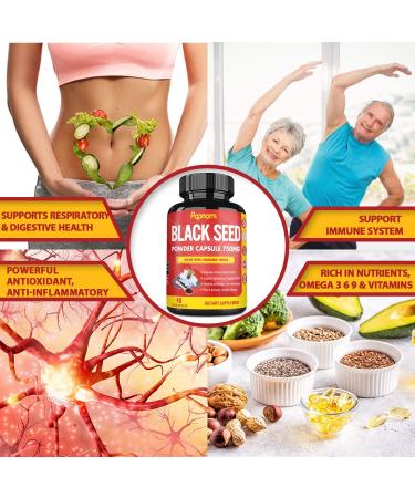 Organic Black Seed Powder Capsules 750mg | Rich in Nutrients, Vitamin E & Omega 3 6 9 | Immune & Joint Support | Vegan & Gluten Free | 3 Months Supply - Buy Online on GoSupps.com