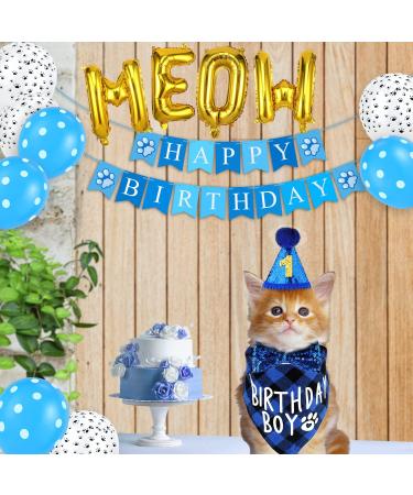 Blue Cat Birthday Party Supplies Cut Cat Birthday Supplies with Cat Birthday Hat Tie Birthday Number Cat Birthday Banner Balloons Beautiful Cat Themed Birthday Party for Cat Birthday Party Dec - Buy Online on GoSupps.com