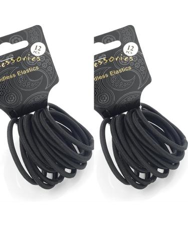 New 2 Sets of 12 Black Thick Snag Free Endless Hair Elastics Bobbles Hair Bands - Buy Online on GoSupps.com