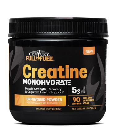 21st Century Full Fuel 365 Creatine Monohydrate 5 g 16 oz Unflavored Micronized Powder 90 Servings Vegetarian-Friendly Gluten-Free for Muscle Strength Recovery & Cognitive Health Support