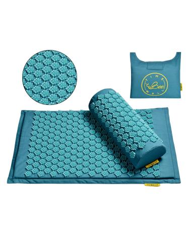 TimeBeeWell Eco-Friendly Back and Neck Pain Relief - Acupressure Mat and Pillow Set - Relieves Stress, Back, Neck, and Sciatic Pain - Comes in a Carry Bag for Storage and Travel (Turquoise)