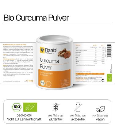 Raab Vitalfood Organic Turmeric Powder with Curcumin & Piperine | 100g Vegan No Additives - International Shipping - Buy Online on GoSupps.com