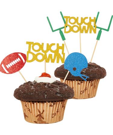 48 Pieces Football Cupcake Toppers Rugby Ball Cake Toppers Rugby Football Cake Decorations for Birthday Baby Shower Party Supplies