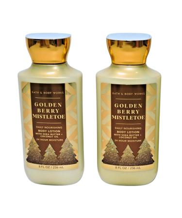 Bath and Body Works Body Lotion Set of 2 8oz Each (Golden Berry Mistletoe)