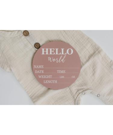 Hickory Hollow Designs Baby Announcement Sign - Hello World Birch Wood Nursery Decor for Newborn Boys & Girls - 6 Circle Board (Pink) Photo Prop - Buy Online on GoSupps.com