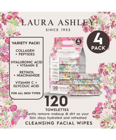Laura Ashley 4 Pack Face Wipes - Cleansing Makeup Remover with Vitamin C Retinol & Hyaluronic Acid - 120 Pcs for Women - Buy Online on GoSupps.com