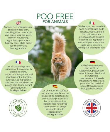 Poo Free Calming Shampoo for Cats - 99% Natural with Aloe Vera, Neem, Lavender - Sulfate/Parabens Free - Soothes and Relieves Itchy Skin - pH Balanced - 250ml - Buy Online on GoSupps.com