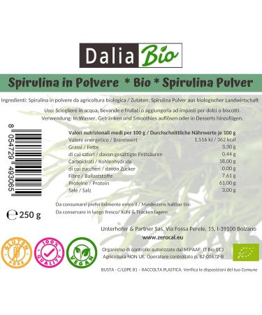  ZeroCal - Dalia ZeroCal - Dalia Poudre de spiruline bio 250 g - Buy Online on GoSupps.com
