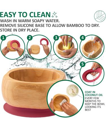 Eco Rascals Natural Bamboo Baby/Toddler Bowl & Spoon Set | Suction Base | BPA Free (Red) | Weaning Feeding Set - Buy Online on GoSupps.com