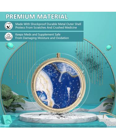 Retro Bronze Pill Box with Mirror - 3 Compartment Small Round Container for Vitamins & Dietary Supplements - Y-24 Marble Paint - Buy Online on GoSupps.com
