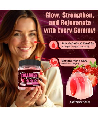 Multi Collagen Gummies Peptides Hydrolyzed Type I II III V X Plus Resveratrol Hyaluronic Acid & Biotin Gummies for Hair Skin and Nails Vitamins | Colageno Hidrolizado for Women & Men | Sugar Free - Buy Online on GoSupps.com
