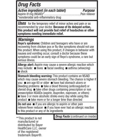 HealthA2Z Aspirin 81mg (300 Tablets) - Low Strength Enteric Coated - Buy Online on GoSupps.com