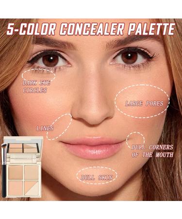 5 Colors Correcting Concealer Palette Waterproof Long Lasting Cream Contour Palette for Women Contouring Concealer Liquid Foundation Makeup Palette with Brush 01# Light - Buy Online on GoSupps.com