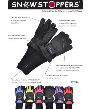 SnowStoppers Kids Ski Gloves Black Large (10-14 Years) | Winter Sports Mittens - Buy Online on GoSupps.com