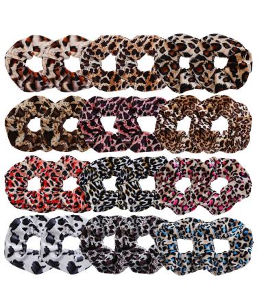 LOVEF 24pcs Leopard Print Hair Bands Scrunchy Hair Ties Ropes Scrunchies for Women Hair Accessories