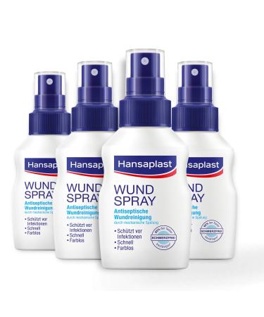 Hansaplast Wundspray 4er Set (50 ml) for antiseptic wound cleaning through mechanical rinsing spray protects against wound infections colorless and particularly skin -friendly 50 ml (4 -pack)
