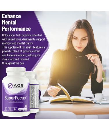 AOR SuperFocus Brain Support Supplement 60 Caps - Enhances Cognitive Performance & Memory Features Ginseng Rhodiola Rosea Bacopa Methyl B12  - Buy Online on GoSupps.com