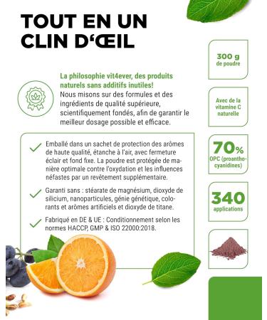 Extrait de p pins de raisin OPC + vitamine C - 300g de poudre - Pure OPC de raisins europ ens - Teneur en OPC de 70% selon la m thode HPLC (95% selon Bate-Smith) - Avec vitamine C naturelle - Vegan - Buy Online on GoSupps.com