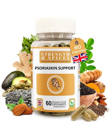 Strength & Spices Psoriaskin Supplement Immune System Booster with 31 Powerful Ingredients and Amino Acids Soothes Red Flaky Skin 1000 mg 60 Vegan Capsules