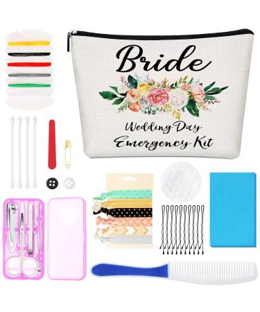 Floral Wedding Survival Kit Wedding Day Emergency Kit with Makeup Bag, Bride Survival Kit Fun Bridal Shower Present Engagement Present for Bride Emergency Supplies (Vintage Series)