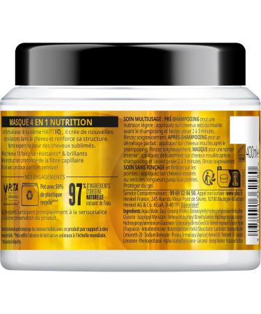 Schwarzkopf - GLISS - 4in1 Mask - Nutrition - Marula Oil - Haptiq System - Creates Micro-Capillary Bonds - Dry and Coarse Hair - Intense Care - Nourishes & Repairs - 400ml - Buy Online on GoSupps.com